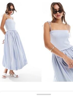 ASOS DESIGN Light Blue Cami Strap Ribbed Bodice Midi Dress